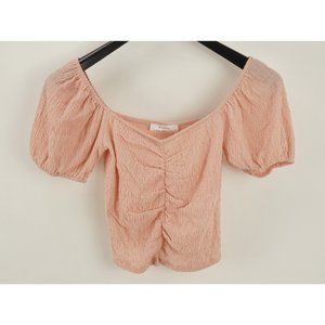 New Elodie Smocked Gathered Sweetheart Puff Sleeve Crop Top Women's XS Pink
